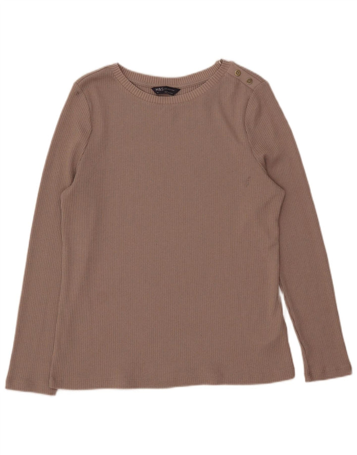 Top manica lunga da donna Marks & Spencer UK 14 Poliestere beige medio
