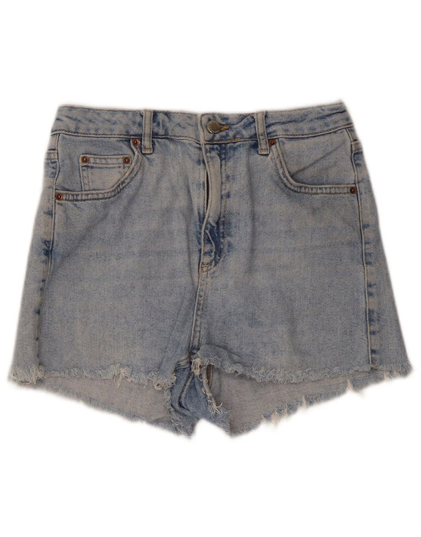 Topshop Damen Mom Distressed Denim Shorts UK 10 Small W28 Blaue Baumwolle
