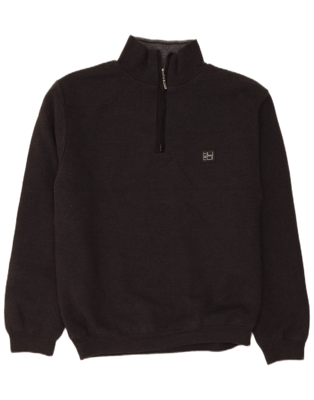 Maglione vintage da uomo con zip e collo grande in lana nera
