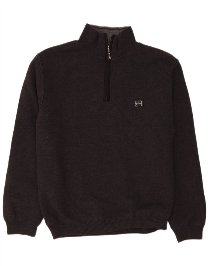 Maglione vintage da uomo con zip e collo grande in lana nera