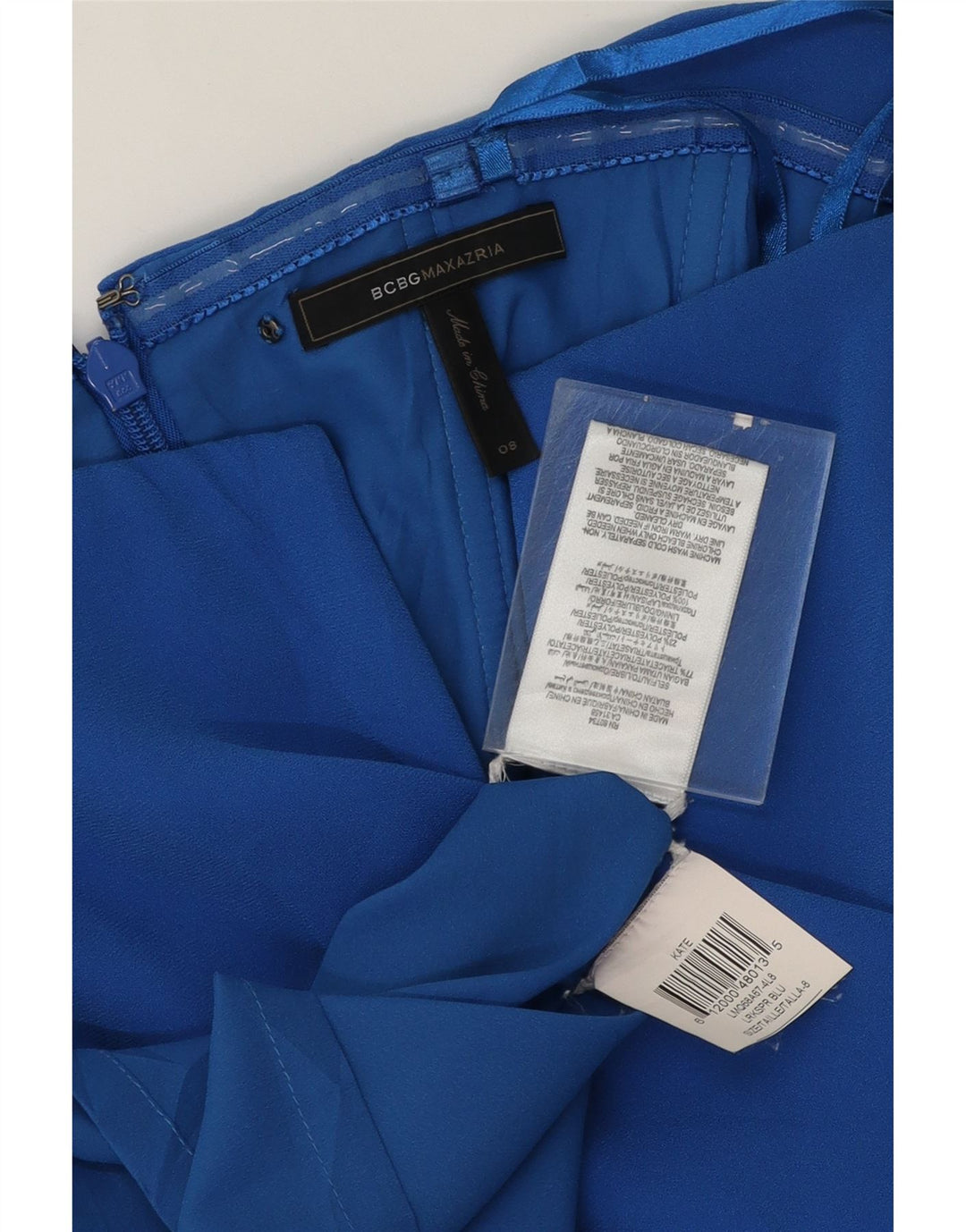 BCBGMAXAZRIA Womens Off Shoulder Dress UK 8 Small Blue Acetate Vintage BCBGMAXAZRIA and Second-Hand BCBGMAXAZRIA from Messina Hembry 