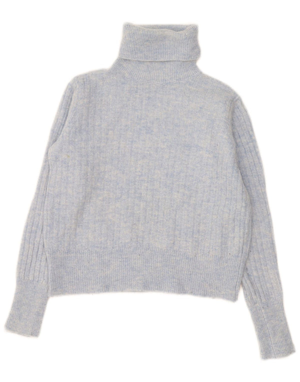 Zara Damen Crop Rollkragenpullover Pullover UK 10 Kleines blau meliertes Nylon