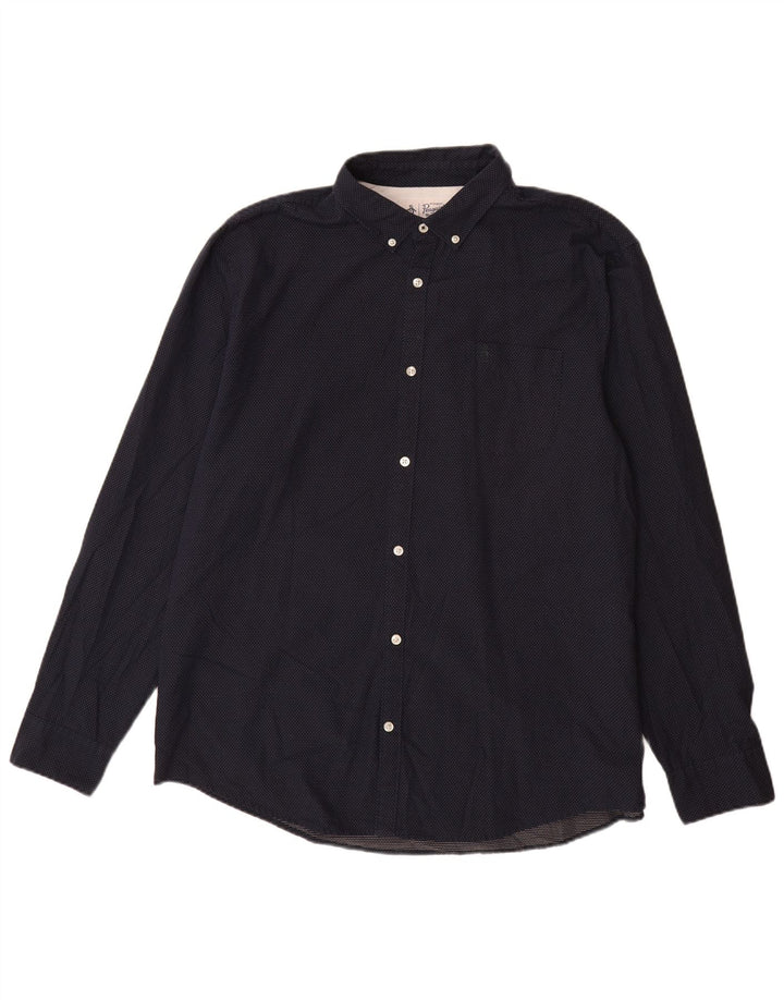 Penguin Mens Shirt 2XL Navy Blue Spotted Cotton