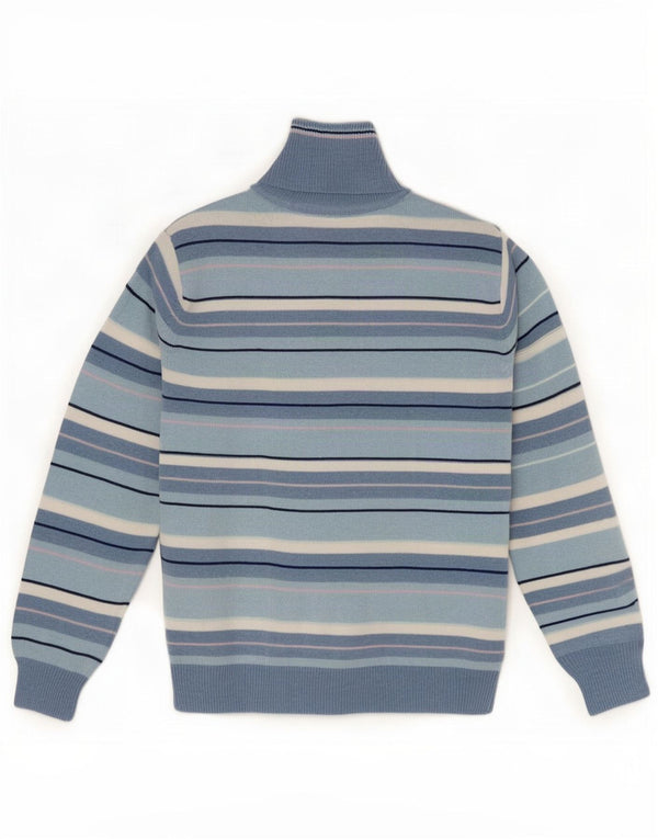 Il Granchio Mens Zip Neck Jumper Sweater Large Blue Striped Cotton
