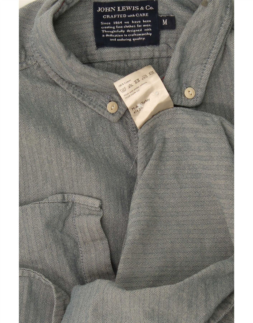 John Lewis Chemise Homme Gris Moyen Herringbone Coton
