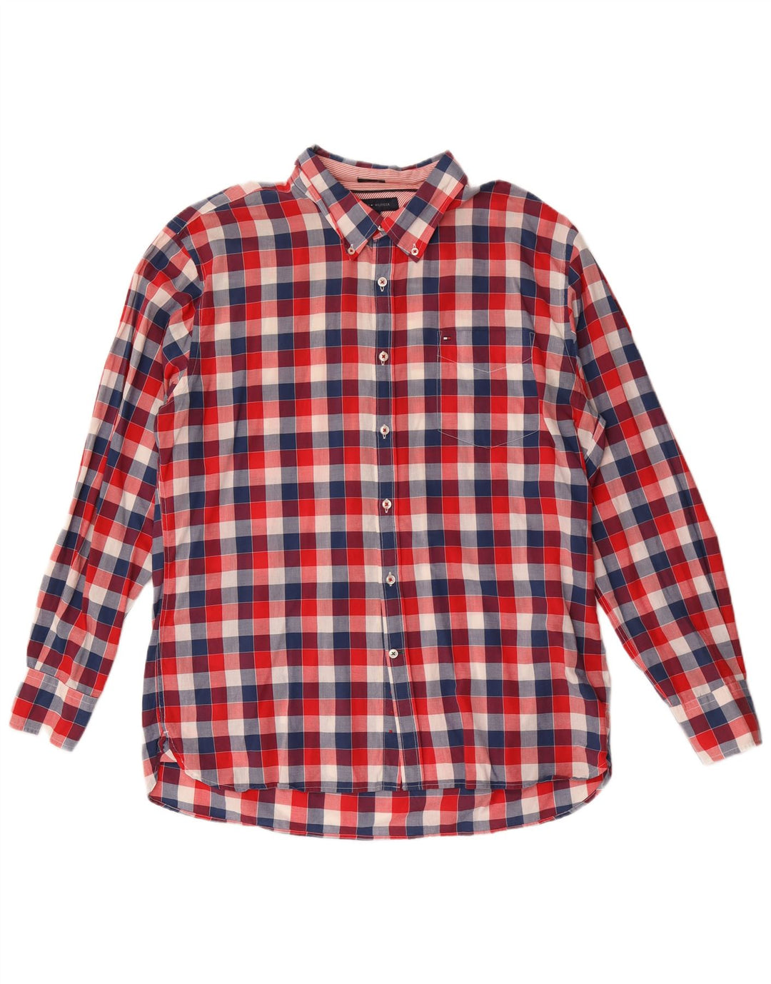 Tommy Hilfiger Mens Custom Fit Shirt XL Red Gingham Cotton