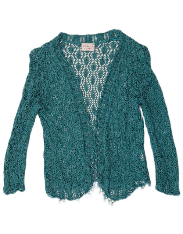 Roman Womens Crochet Cardigan Top UK 16 Large Blue Geometric Viscose