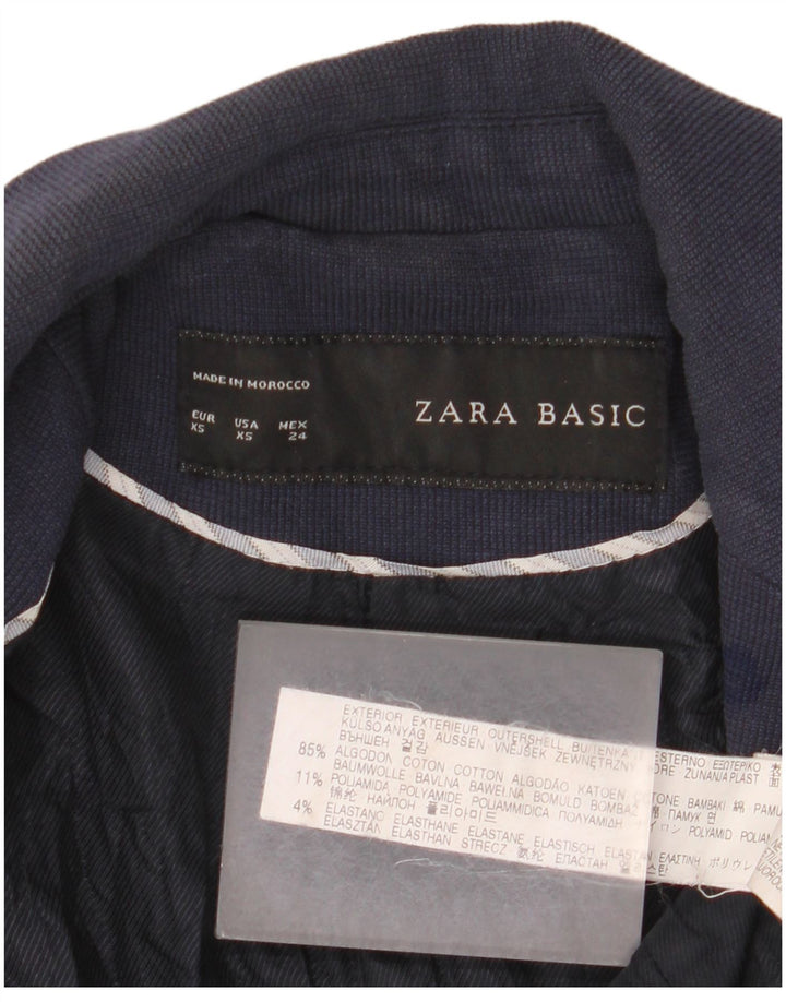 Zara Womens 1 Button Blazer Jacket UK 6 XS Navy Blue Cotton