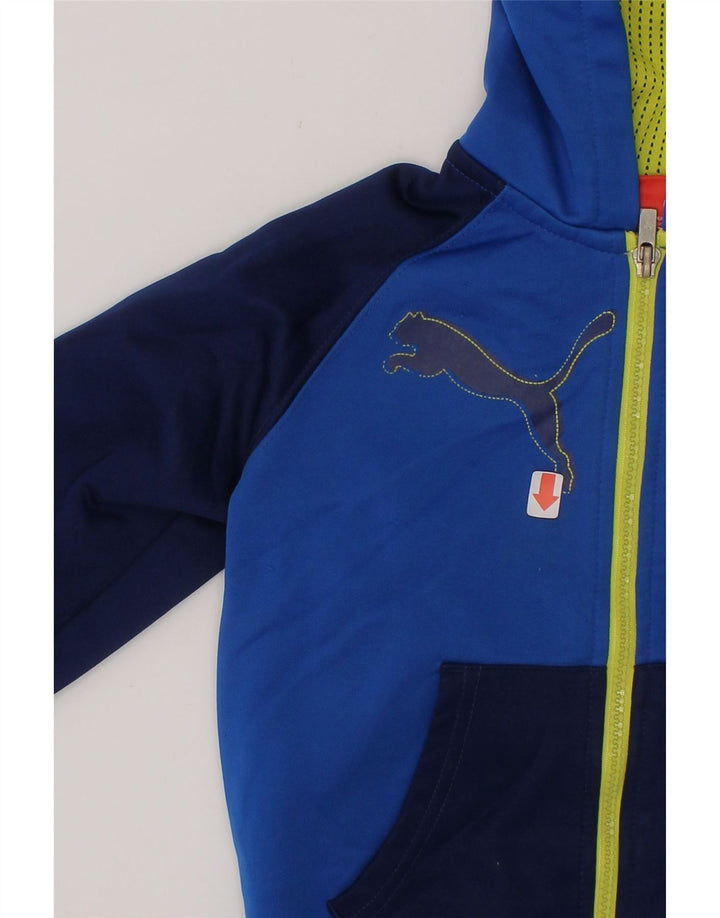 PUMA Boys Graphic Zip Hoodie Sweater 3-4 Years Blue Colourblock Polyester Vintage Puma and Second-Hand Puma from Messina Hembry 