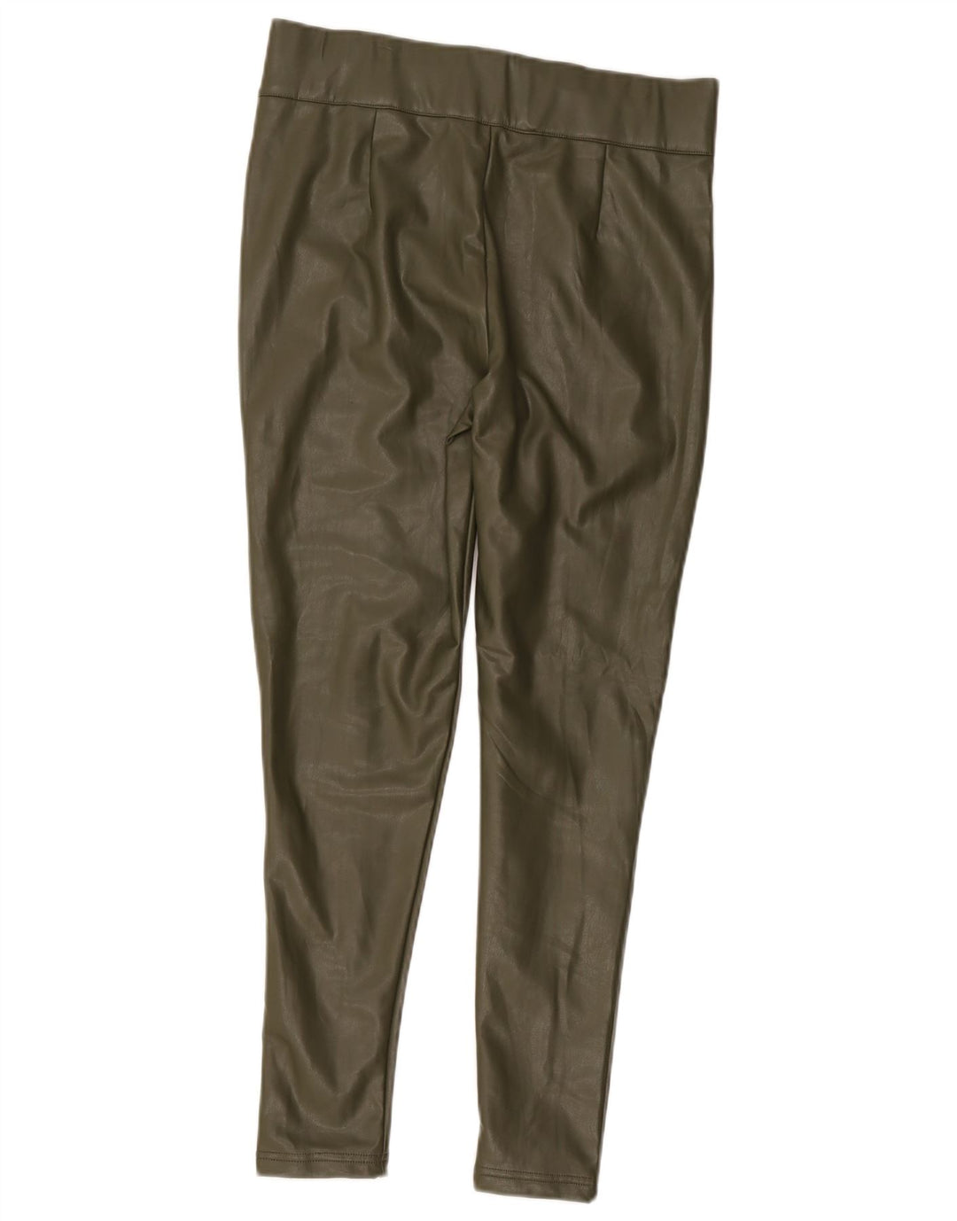 Marks & Spencer Womens Faux Leather Leggings UK 12 Medium Khaki Polyester