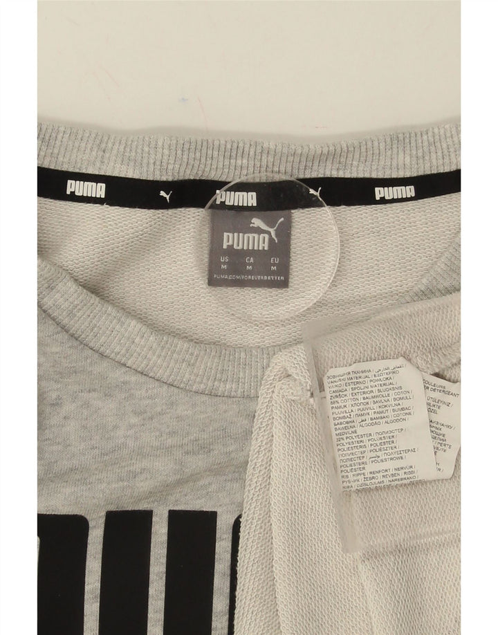 PUMA Womens Graphic Sweatshirt Jumper UK 14 Medium Grey Flecked Cotton Vintage Puma and Second-Hand Puma from Messina Hembry 