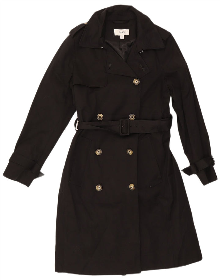 Marks & Spencer Womens Double Breasted Trench Coat UK 10 Small Black