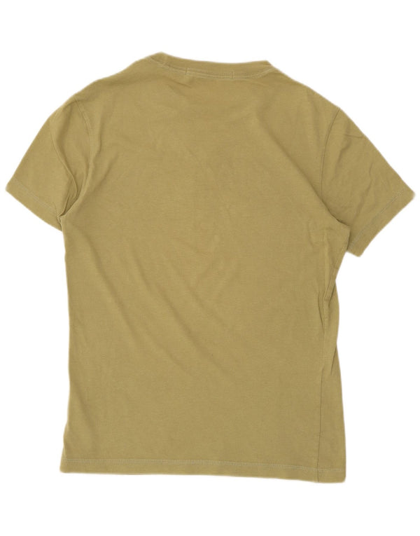Calvin Klein Jeans Damen Grafik T-Shirt Top UK 6 XS Khaki Baumwolle