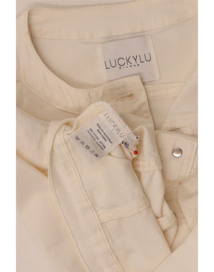Vintage Dame 3/4 ærmet Crop denimjakke IT 40 Lille hvid bomuld