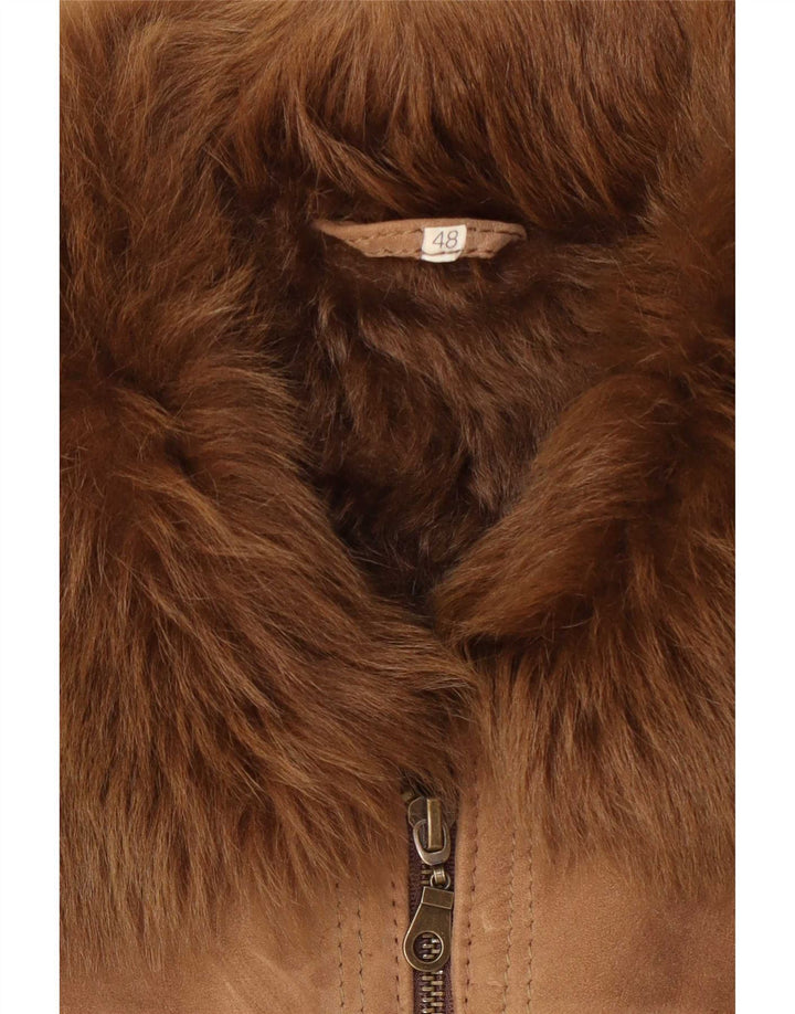 Jaqueta feminina vintage de shearling IT 48 XL marrom