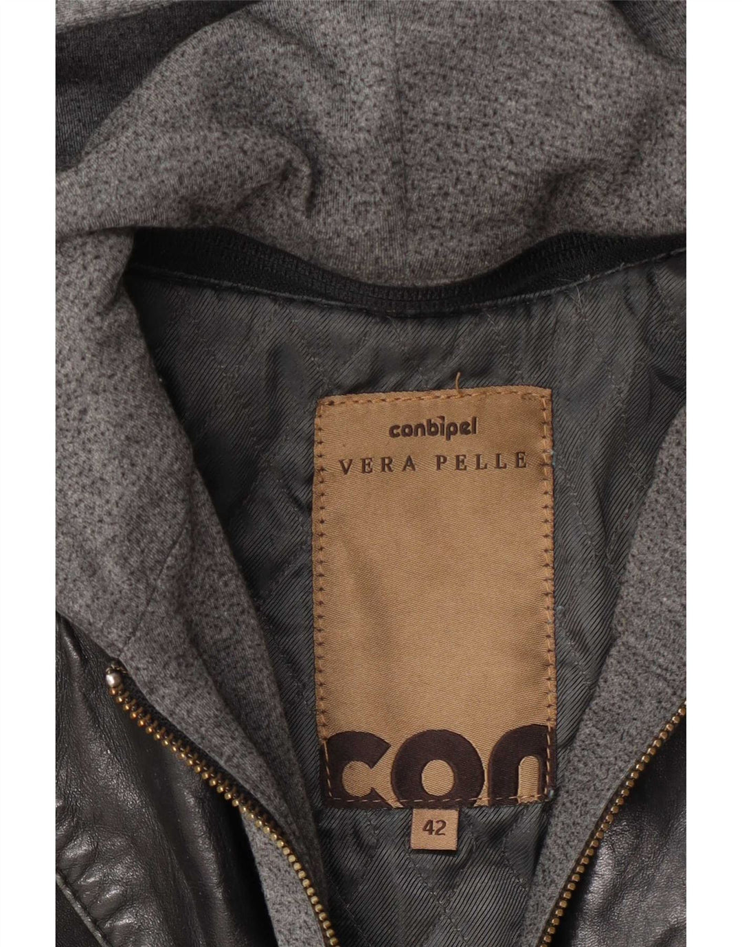 Conbipel Chaqueta utilitaria de cuero con capucha para mujer IT 42 Medium Black