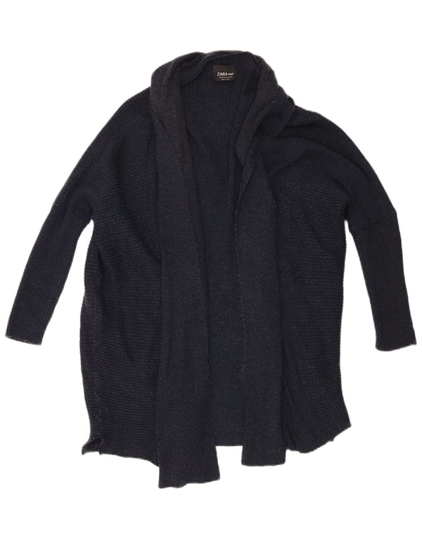Zara Womens 3/4 Sleeve Open Cardigan Sweater UK 14 Medium Navy Blue Flecked