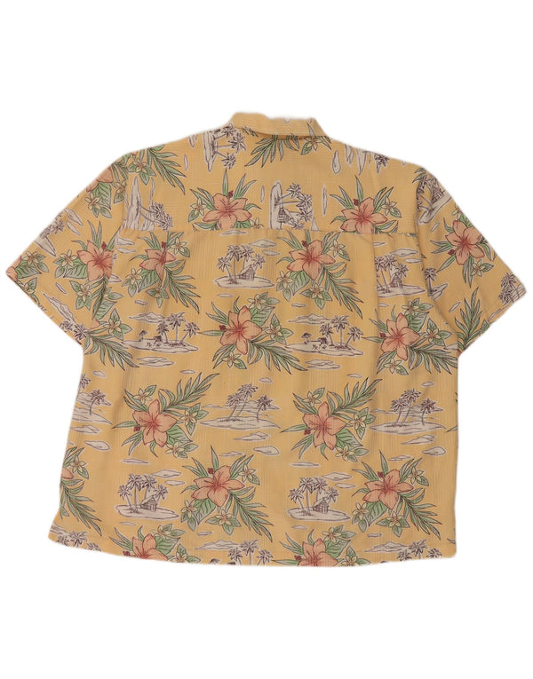 Camisa vintage de manga corta para hombre 2XL Rayón floral amarillo
