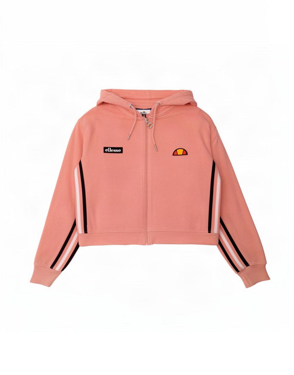 Ellesse Womens Crop Zip Hoodie Pullover UK 8 Small Pink Colourblock