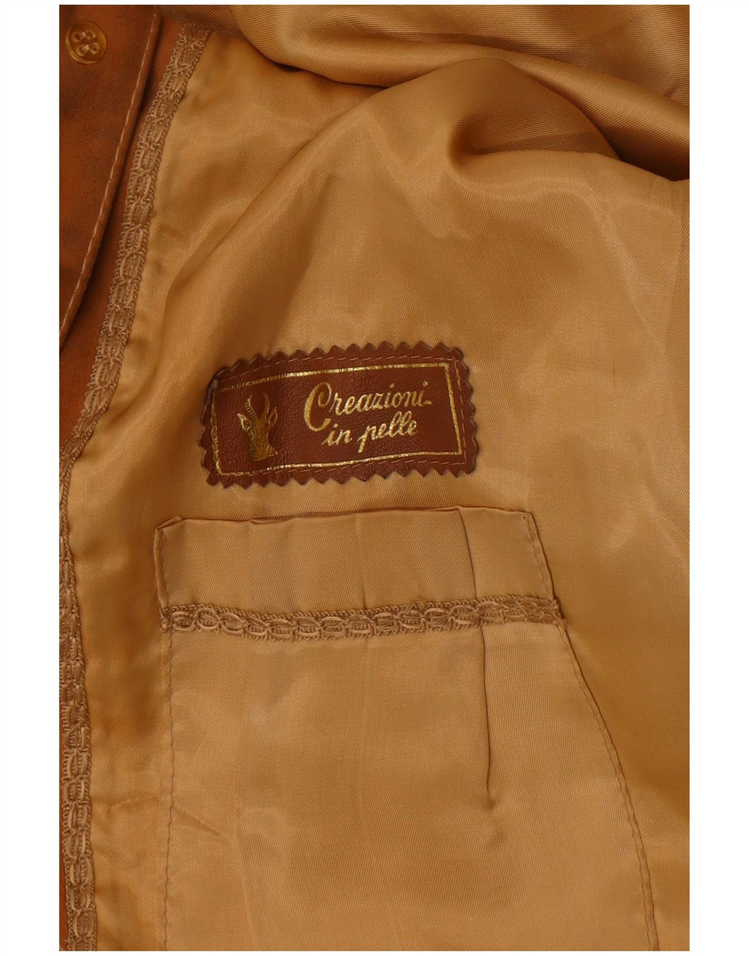 Giacca blazer vintage in pelle scamosciata a 3 bottoni da donna UK 14 beige medio