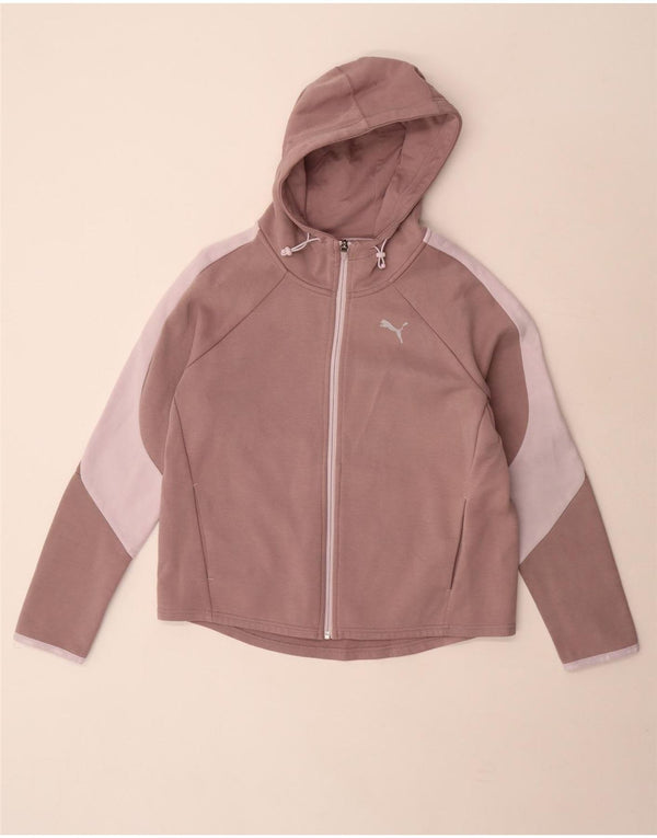 Женский свитер с капюшоном на молнии Puma UK 14, средний фиолетовый, хлопок с цветными блоками