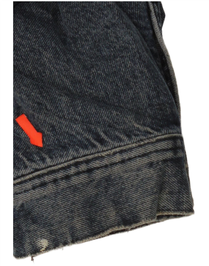 Zara Womens Crop Oversized Denim Jacket UK 14 Medium Navy Blue Cotton