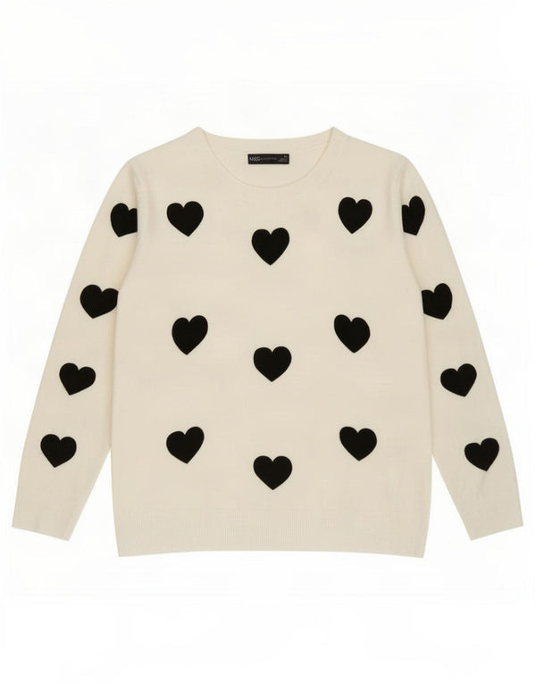 Marks & Spencer Dame Boat Neck Jumper Sweater UK 14 Large Off White Heart