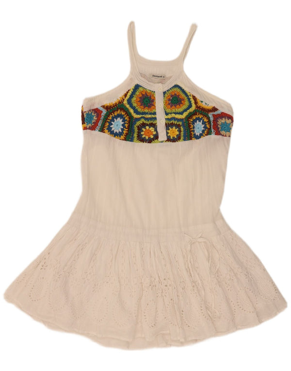 Desigual Womens Sundress EU 42 Large White Floral Cotton