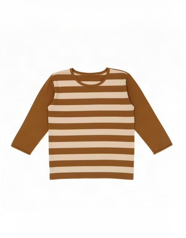 Maglione Zara da donna con scollo a barchetta e maniche a 3/4 UK 14 a righe marrone medio