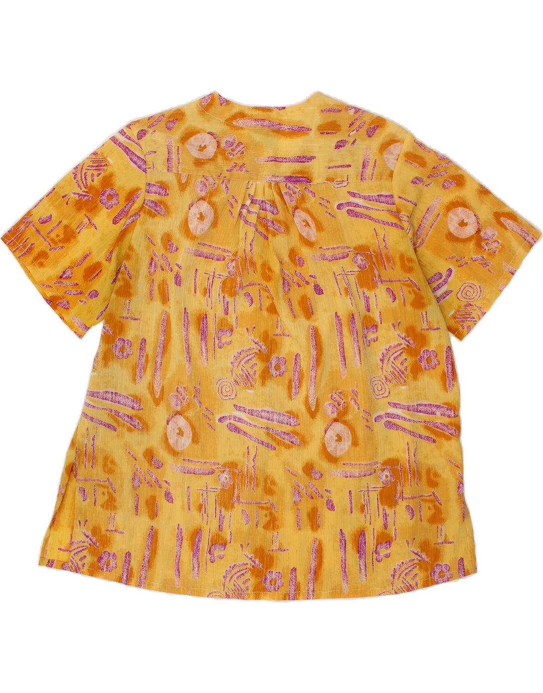 MANGO Womens Abstract Pattern Short Sleeve Shirt Blouse UK 20 2XL Yellow Vintage Mango and Second-Hand Mango from Messina Hembry 