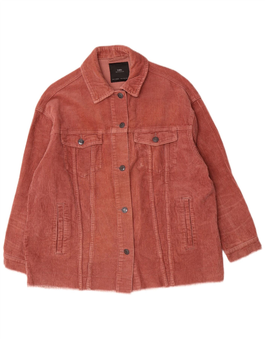 Zara Womens Oversized Corduroy Jacket UK 14 Medium Pink Cotton