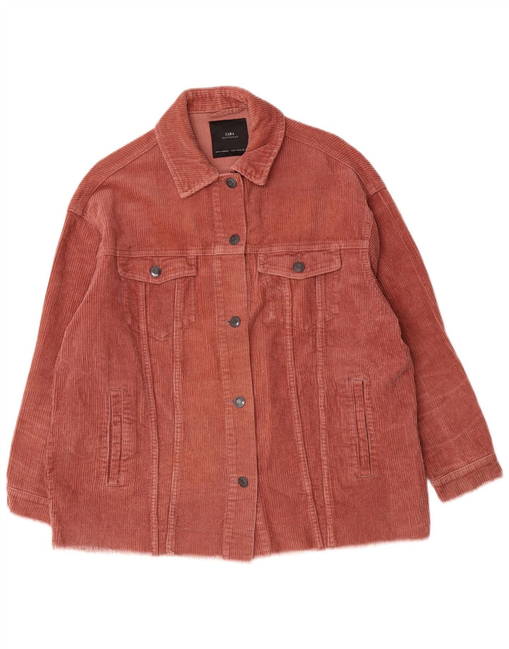 Zara Womens Oversized Corduroy Jacket UK 14 Medium Pink Cotton