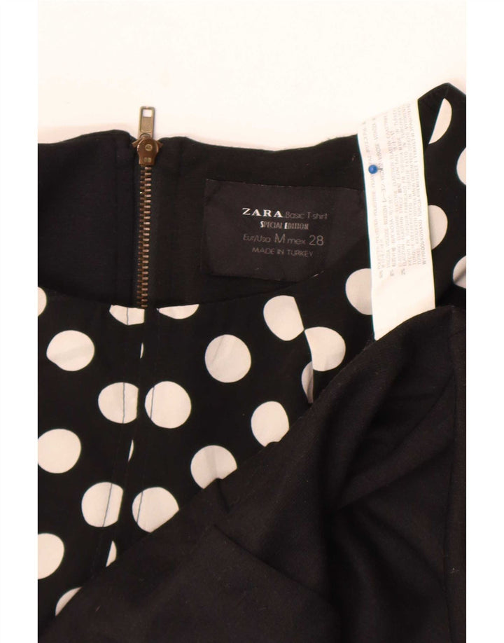Zara Womens Shift Dress UK 12 Medium Black Polka Dot Polyester