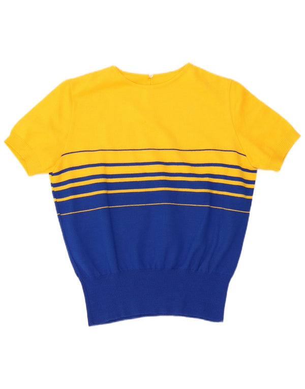 Maglione maglione girocollo da donna vintage UK 16 grande blocco colore giallo