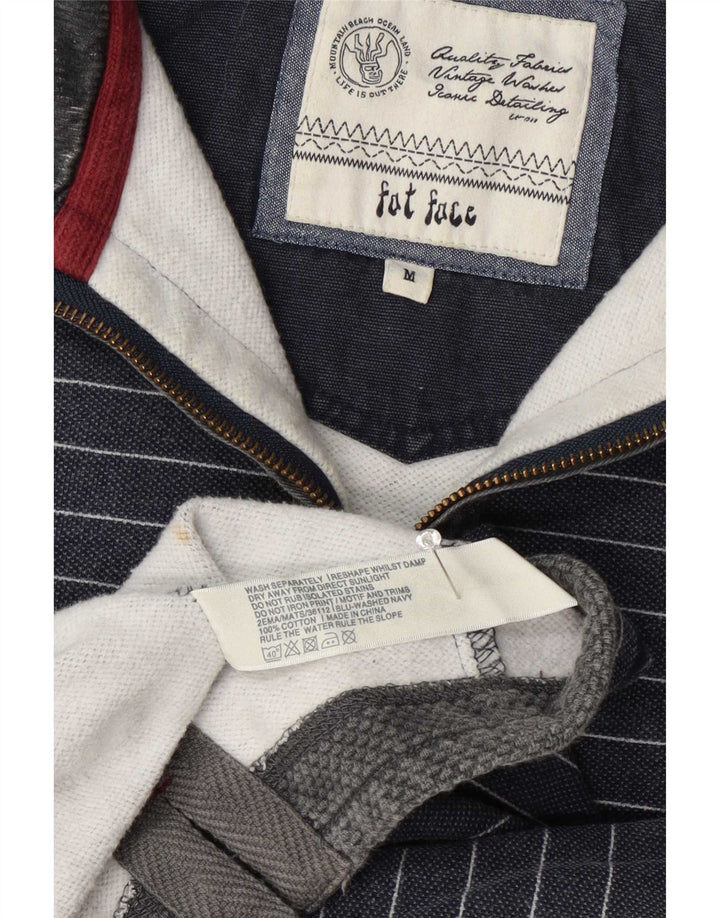 Felpa da uomo con collo con zip Fat Face, maglione medio, cotone a righe blu navy