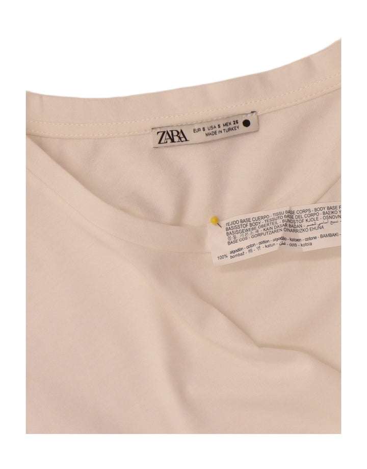 Zara Damen Bluse Top UK 10 Small Weiße Baumwolle
