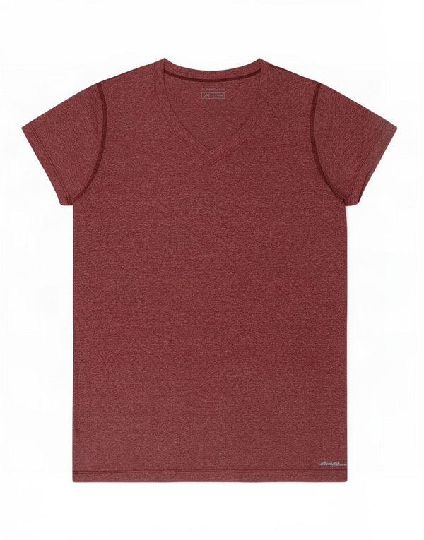 Eddie Bauer Damen T-Shirt Top UK 12 Medium Burgunderrot geflecktes Polyester
