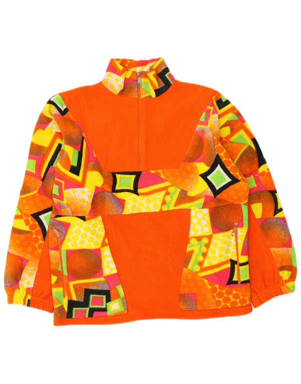 Vintage Damen Fleecepullover mit Reißverschluss, UK 18 XL, Orange, geometrisch