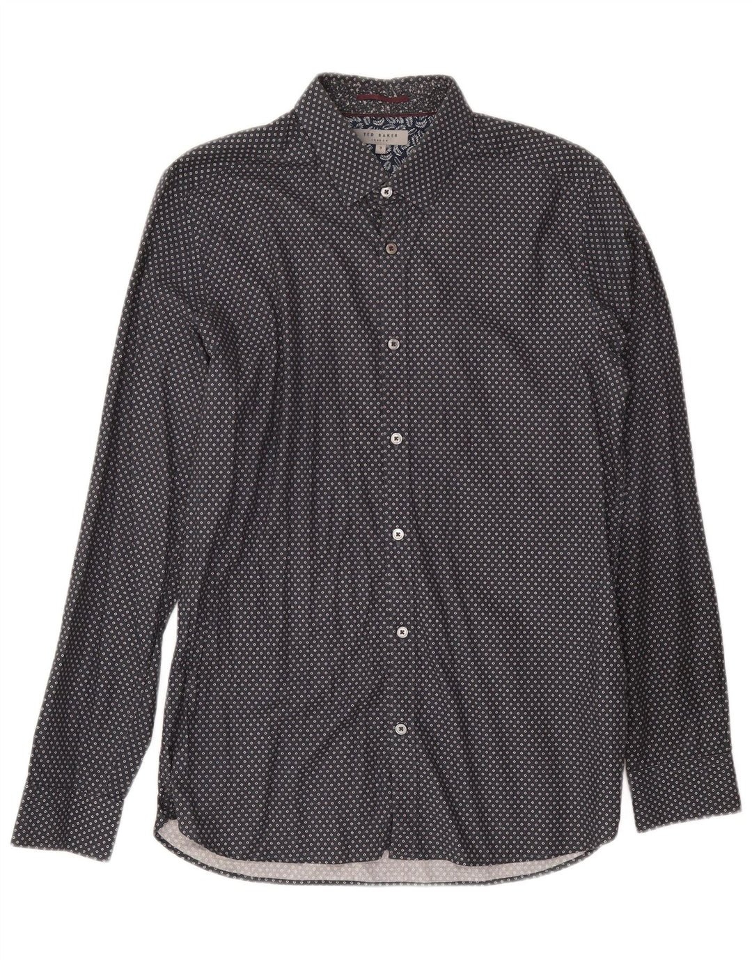 Ted Baker Mens Shirt Size 3 Medium Grey Spotted Cotton