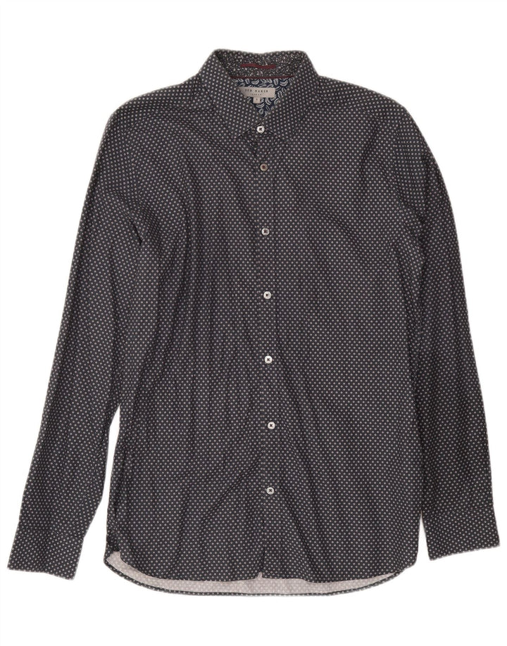 Ted Baker Mens Shirt Size 3 Medium Grey Spotted Cotton