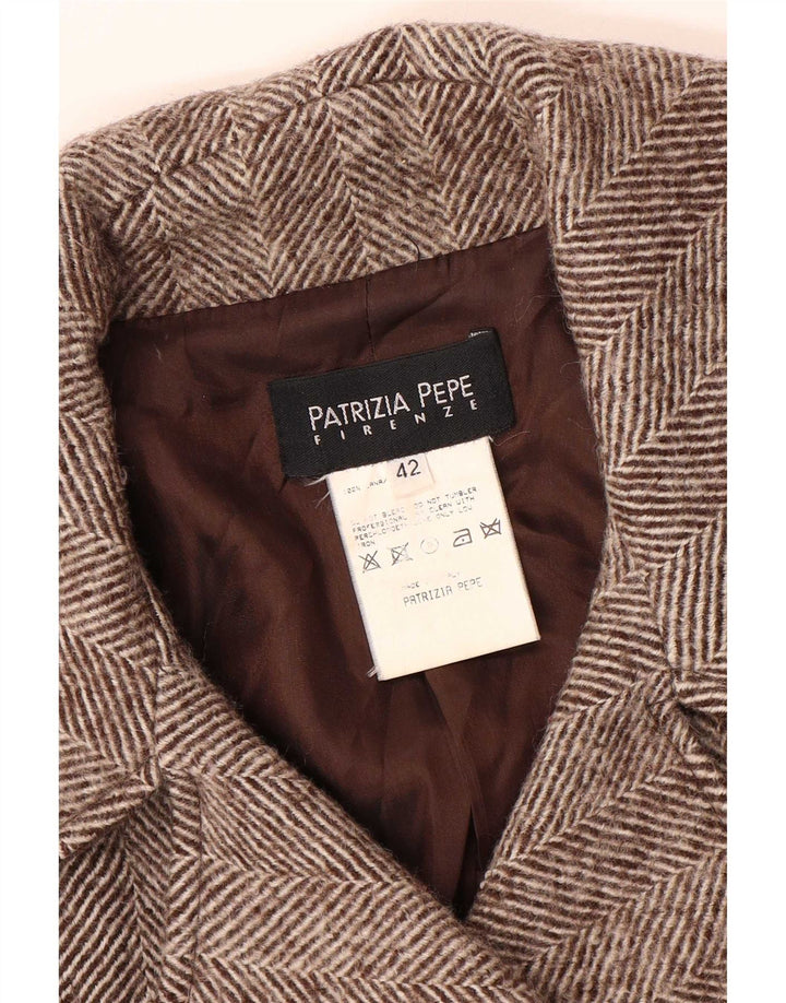 Patrizia Pepe Womens Double Breasted Coat IT 42 Medium Brown Herringbone