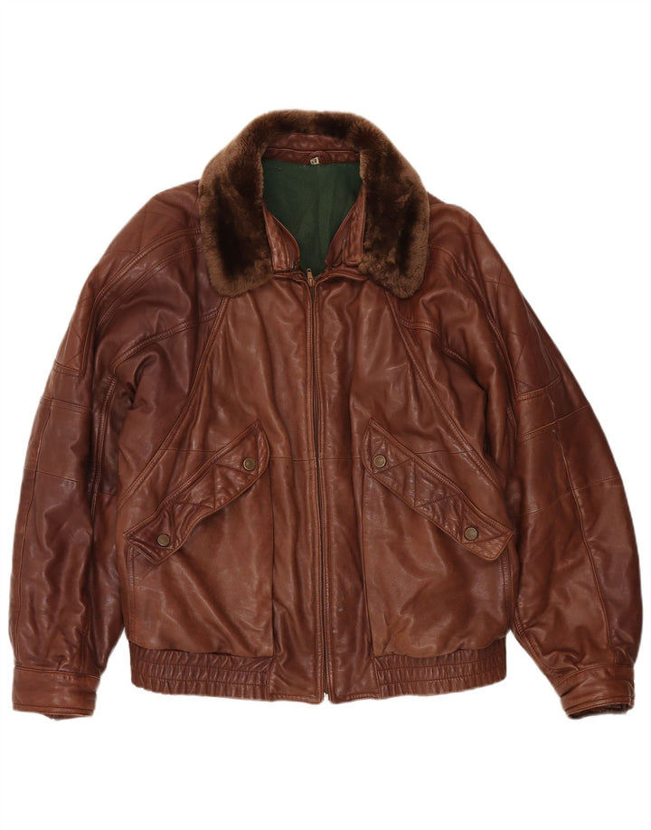 veste en cuir homme vintage IT 54 2XL Marron