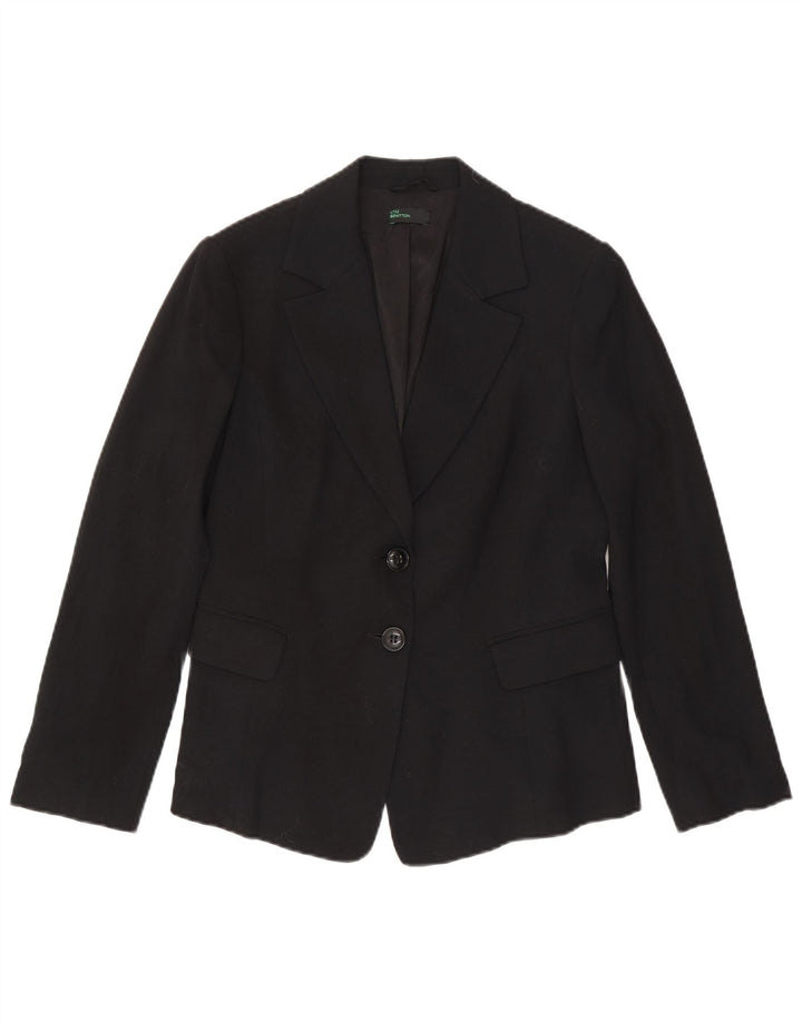 Benetton Womens 2 Button Blazer Jacket IT 46 Large Black Viscose