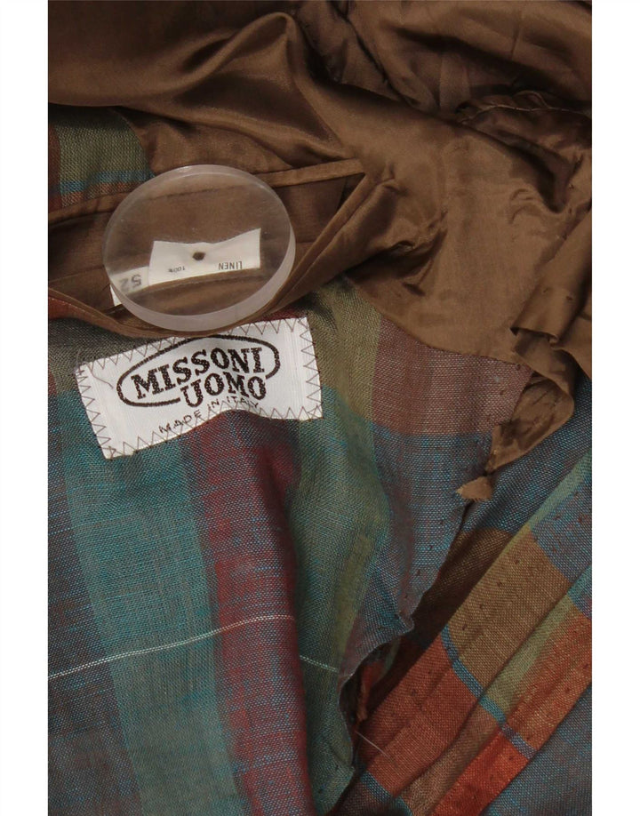 Missoni Mens 1 Button Blazer Jacket IT 52 XL Multicoloured Check Linen