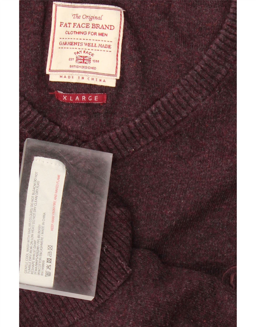 FAT FACE Mens V-Neck Jumper Sweater XL Burgundy Cotton Vintage Fat Face and Second-Hand Fat Face from Messina Hembry 