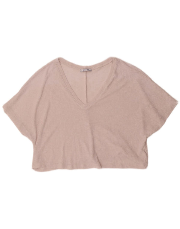 Zara Womens Crop Oversized bluse Top UK 10 Small Pink Polyester
