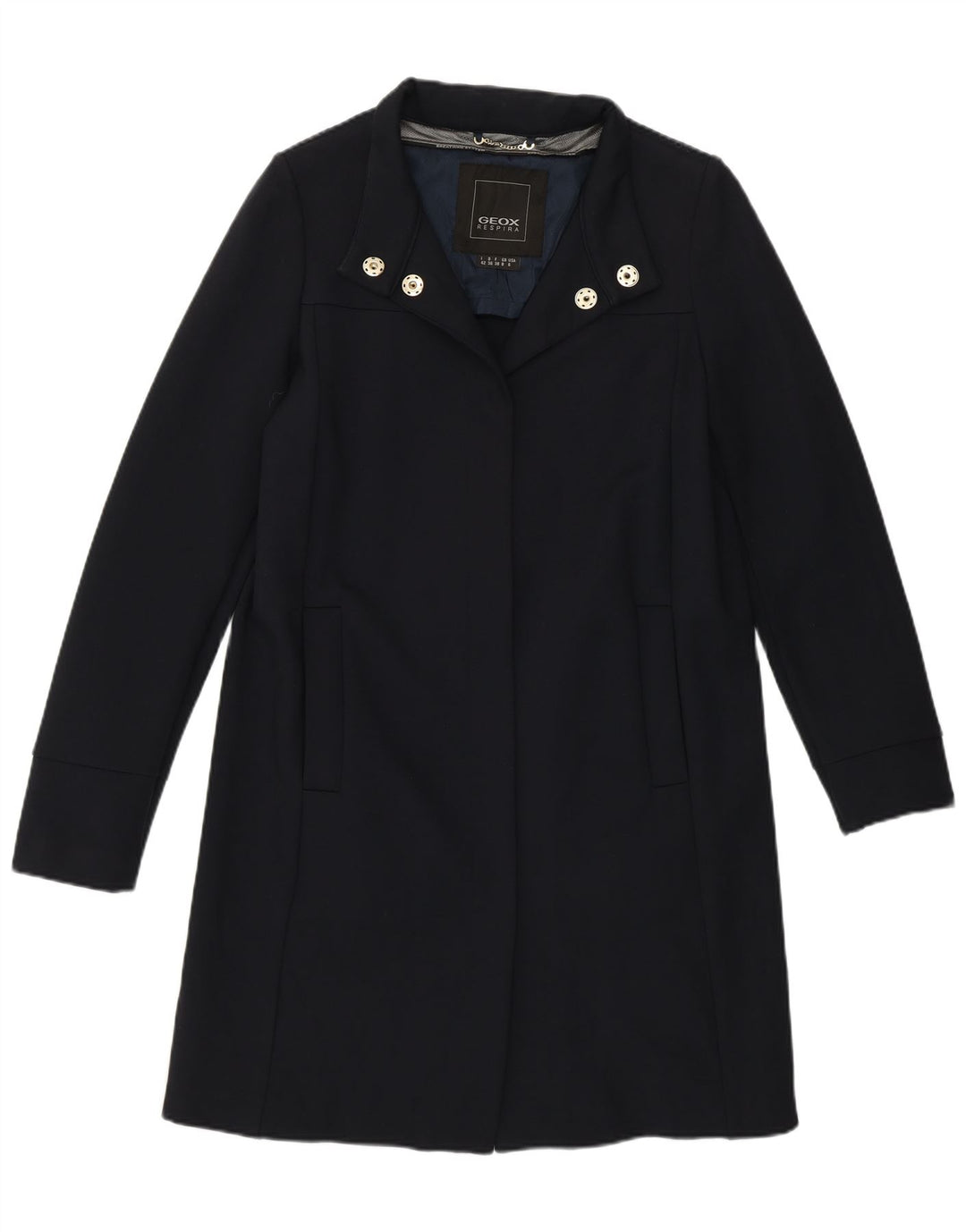 Geox Womens Respira Overcoat UK 8 Small Navy Blue Cotton