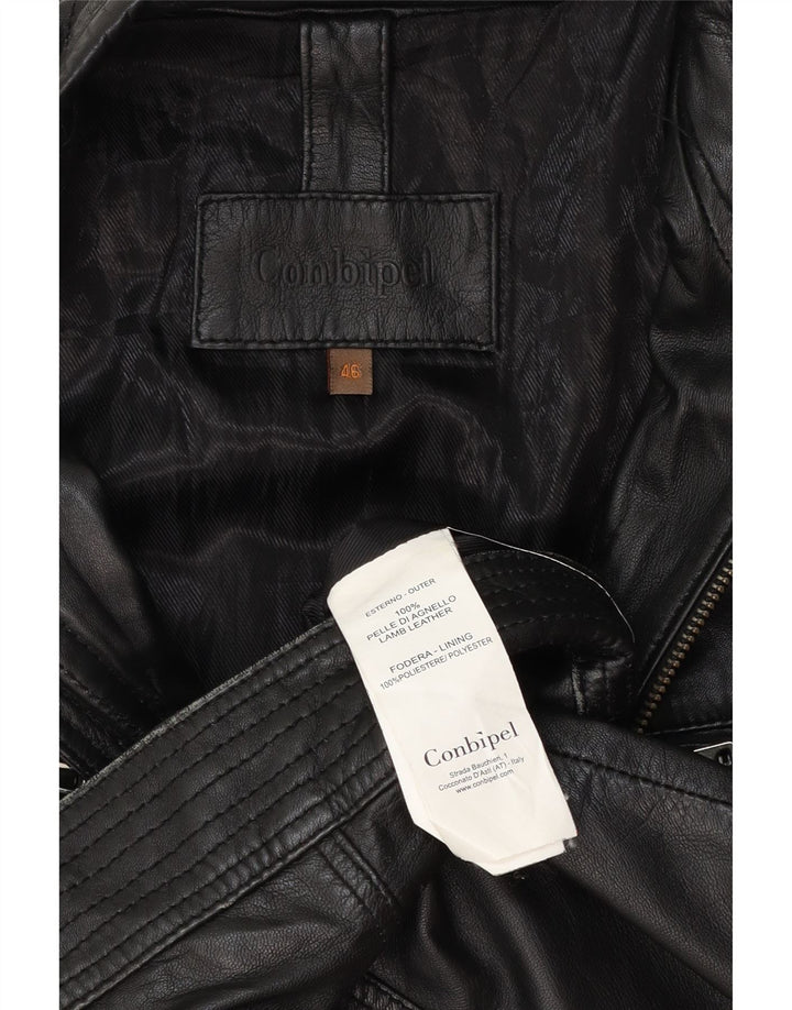 Conbipel Womens Leather Biker Jacket IT 46 Large Black Leather