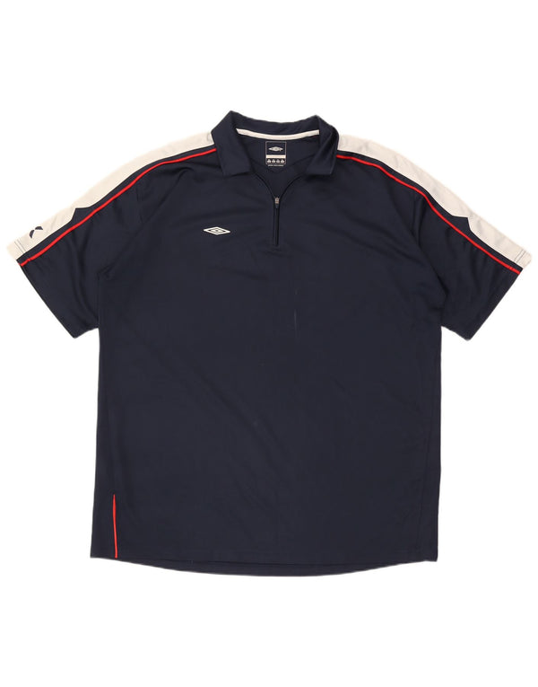 Camisa polo masculina Umbro com zíper e gola 2XL poliéster colorblock azul marinho