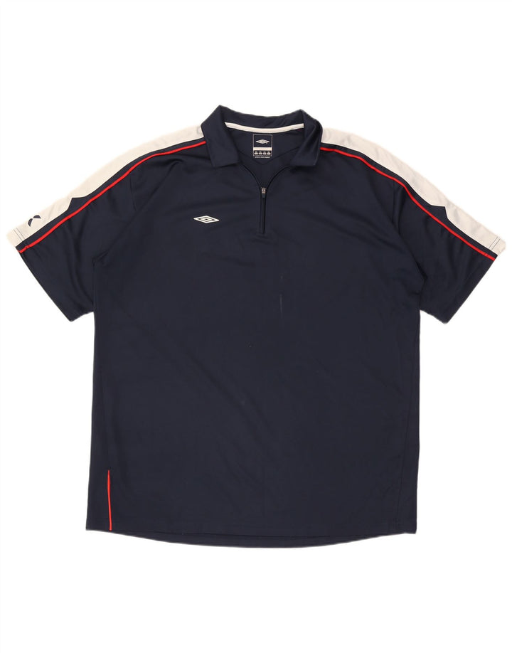 Polo Umbro da uomo con zip e collo 2XL in poliestere color block blu navy